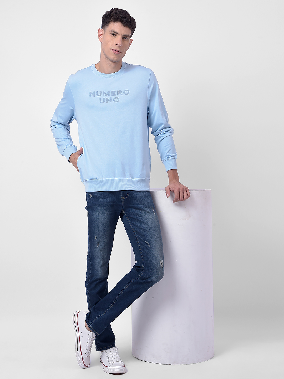 Numero Uno Men Sky Blue Round Neck Sweatshirt